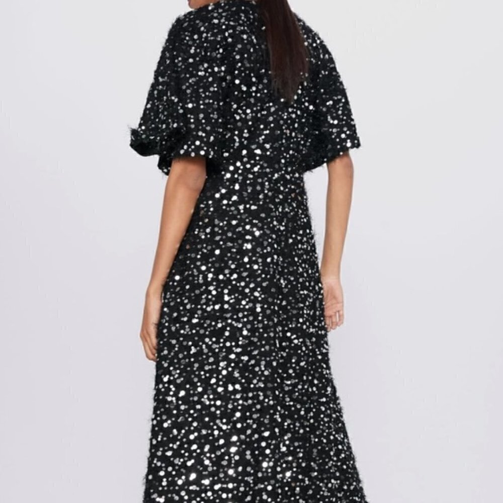 NWT ZARA Limited Edition Silver Sequin & Pearls HOLIDAY Maxi SMALL Dress FALL - Picture 10 of 13